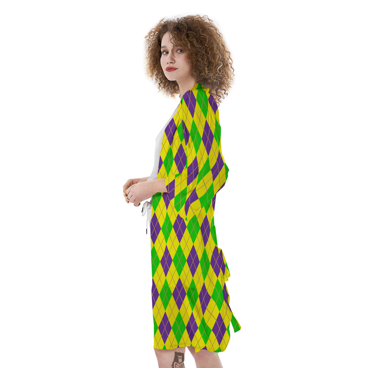 Fat Tuesday Argyle Mardi Gras Print Kimono-grizzshop