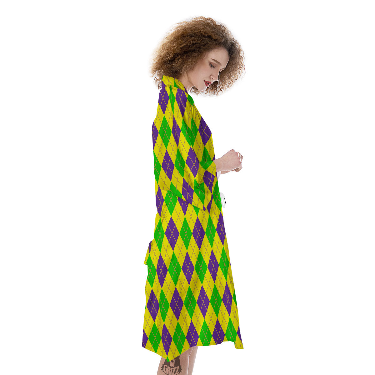 Fat Tuesday Argyle Mardi Gras Print Kimono-grizzshop