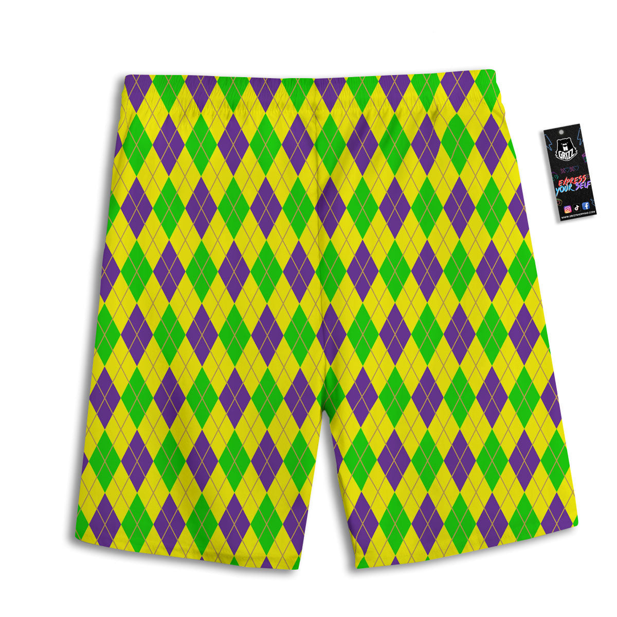 Fat Tuesday Argyle Mardi Gras Print Men's Athletic Shorts