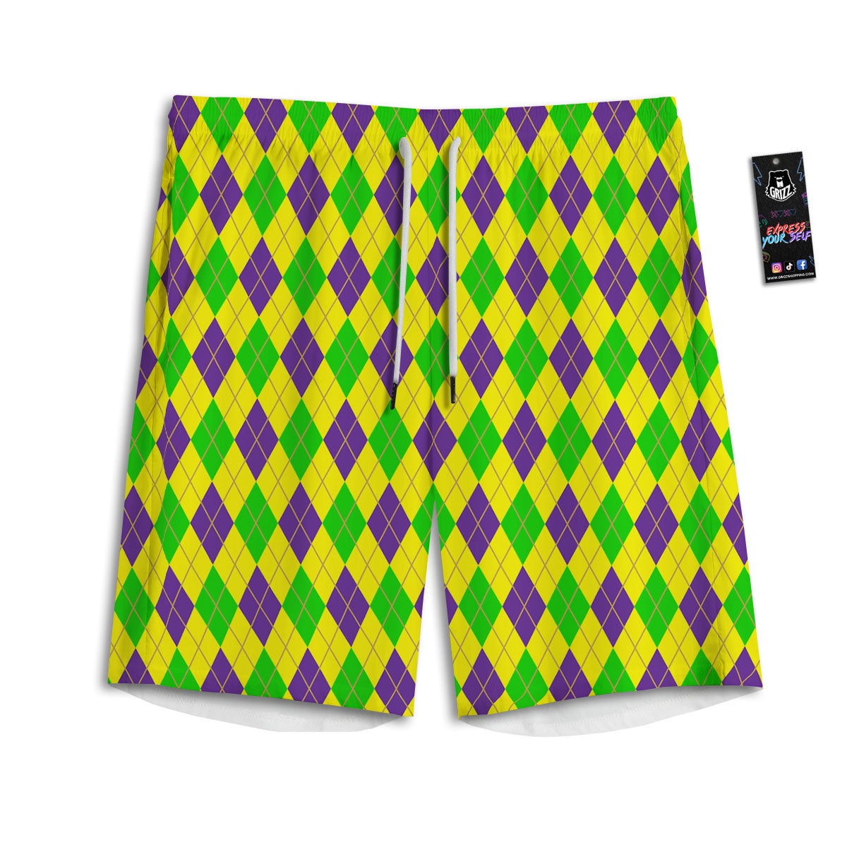Fat Tuesday Argyle Mardi Gras Print Men's Athletic Shorts
