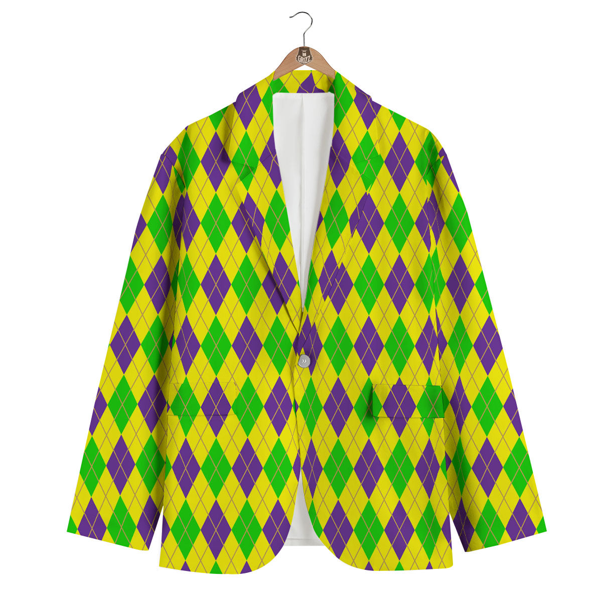 Fat Tuesday Argyle Mardi Gras Print Men's Blazer-grizzshop