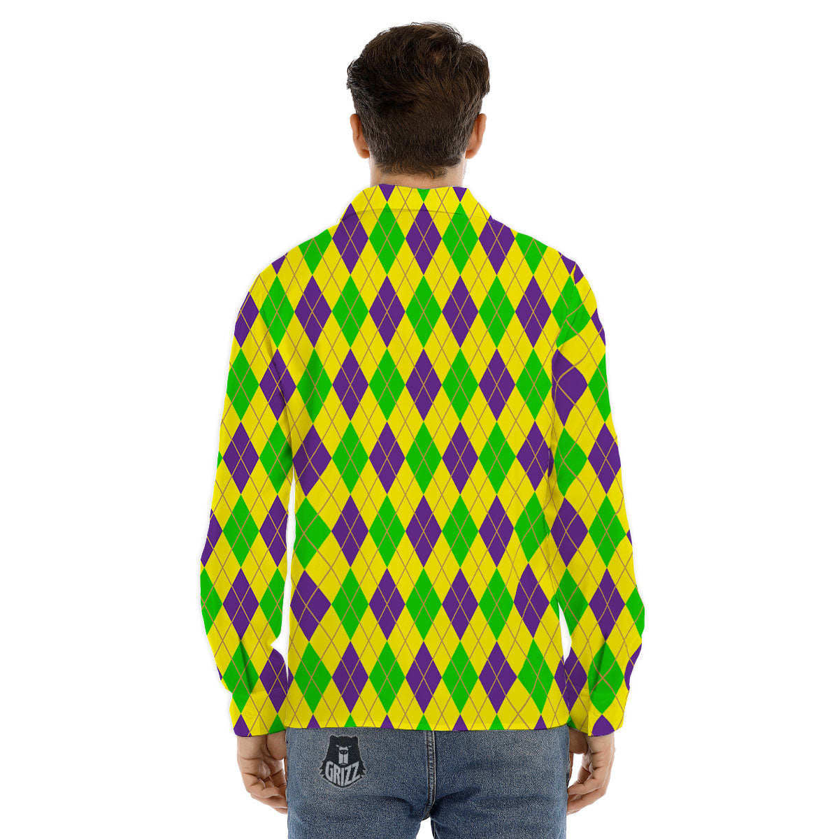 Fat Tuesday Argyle Mardi Gras Print Men's Dress Shirts-grizzshop