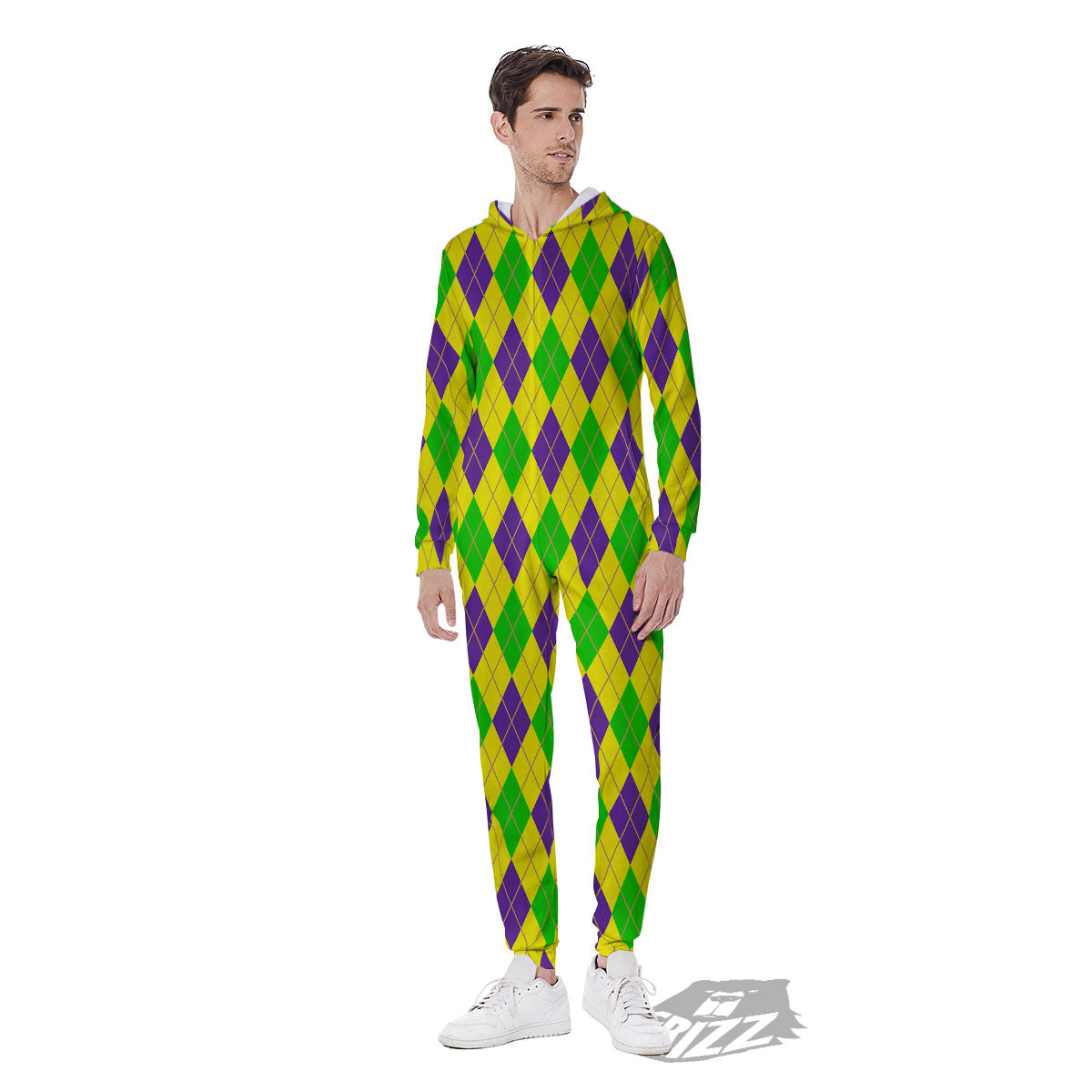 Fat Tuesday Argyle Mardi Gras Print Men's Jumpsuit-grizzshop