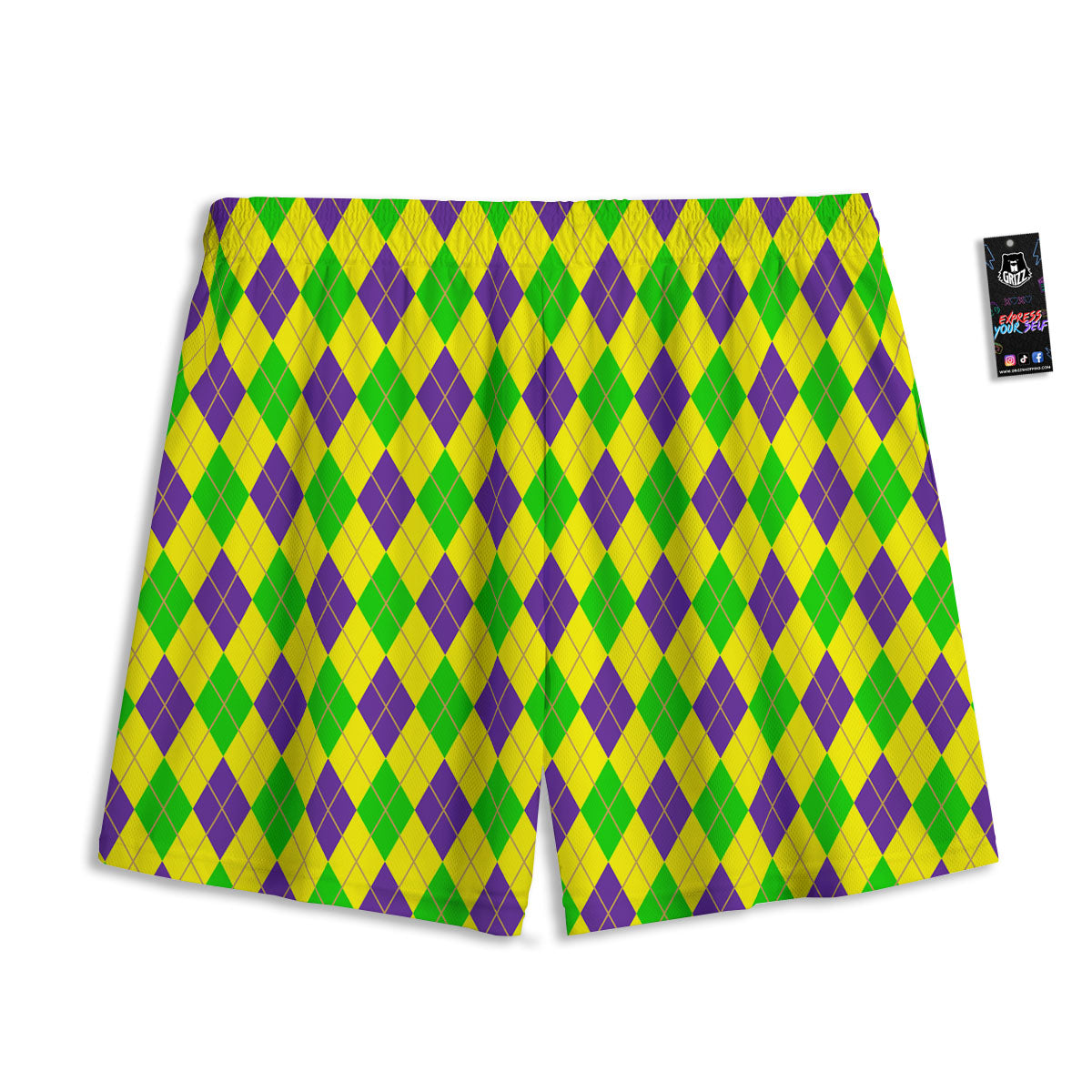 Fat Tuesday Argyle Mardi Gras Print Mesh Shorts