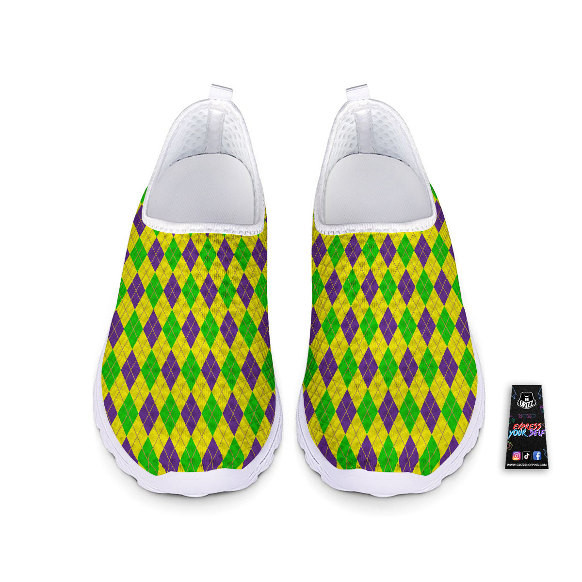 Fat Tuesday Argyle Mardi Gras Print Nurse Shoes-grizzshop