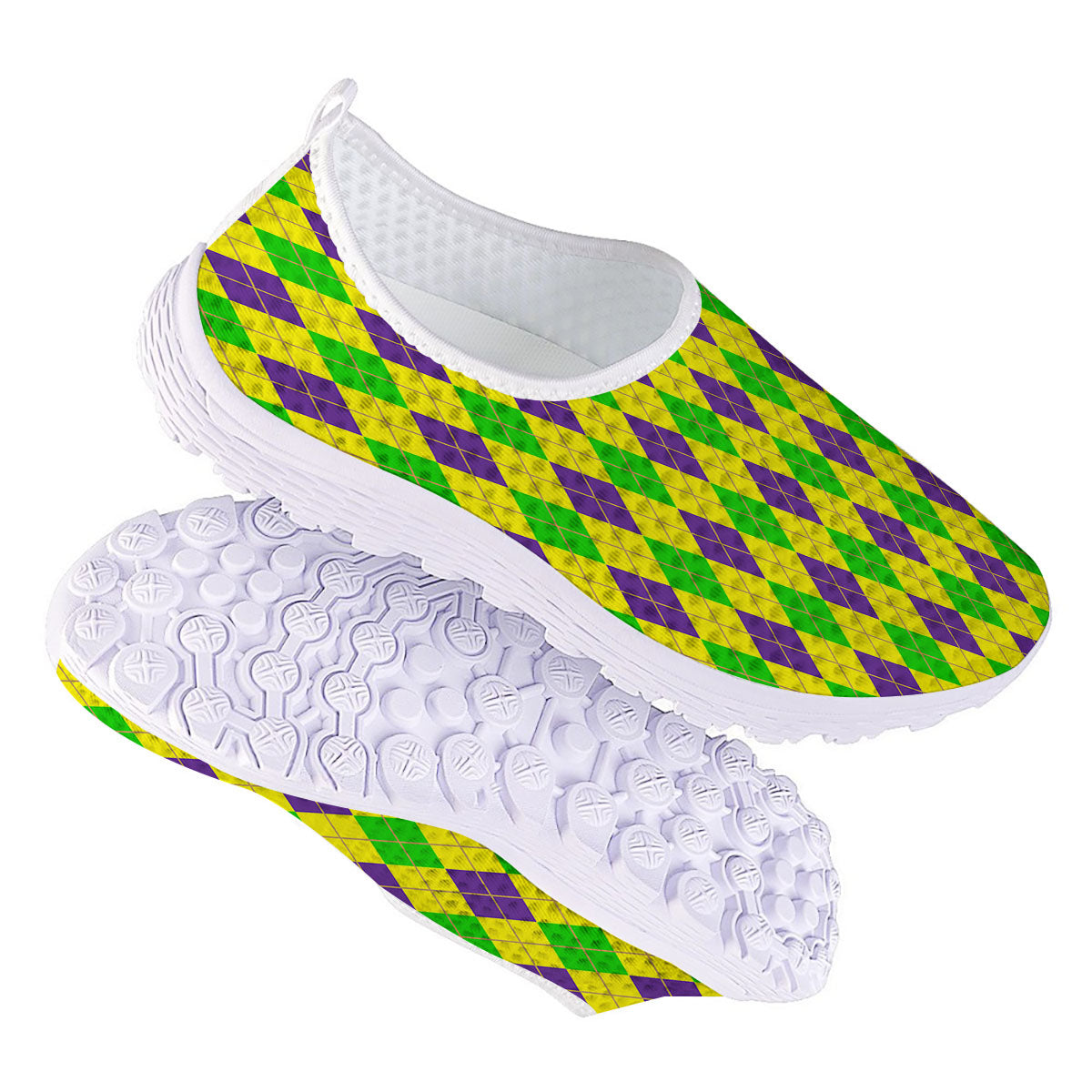 Fat Tuesday Argyle Mardi Gras Print Nurse Shoes-grizzshop