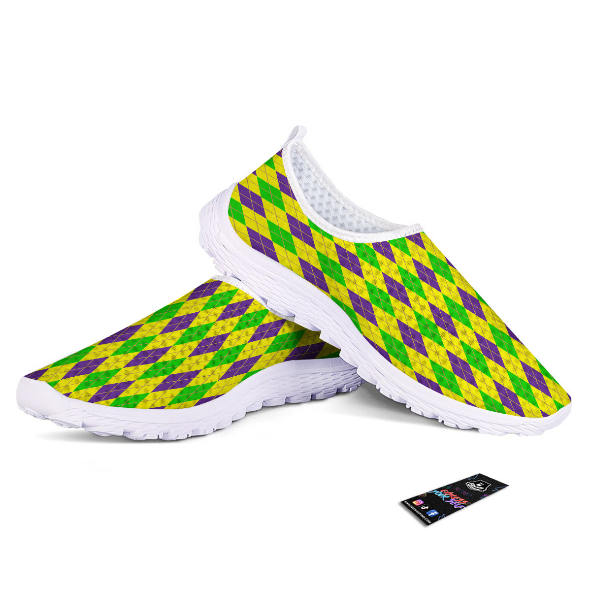 Fat Tuesday Argyle Mardi Gras Print Nurse Shoes-grizzshop