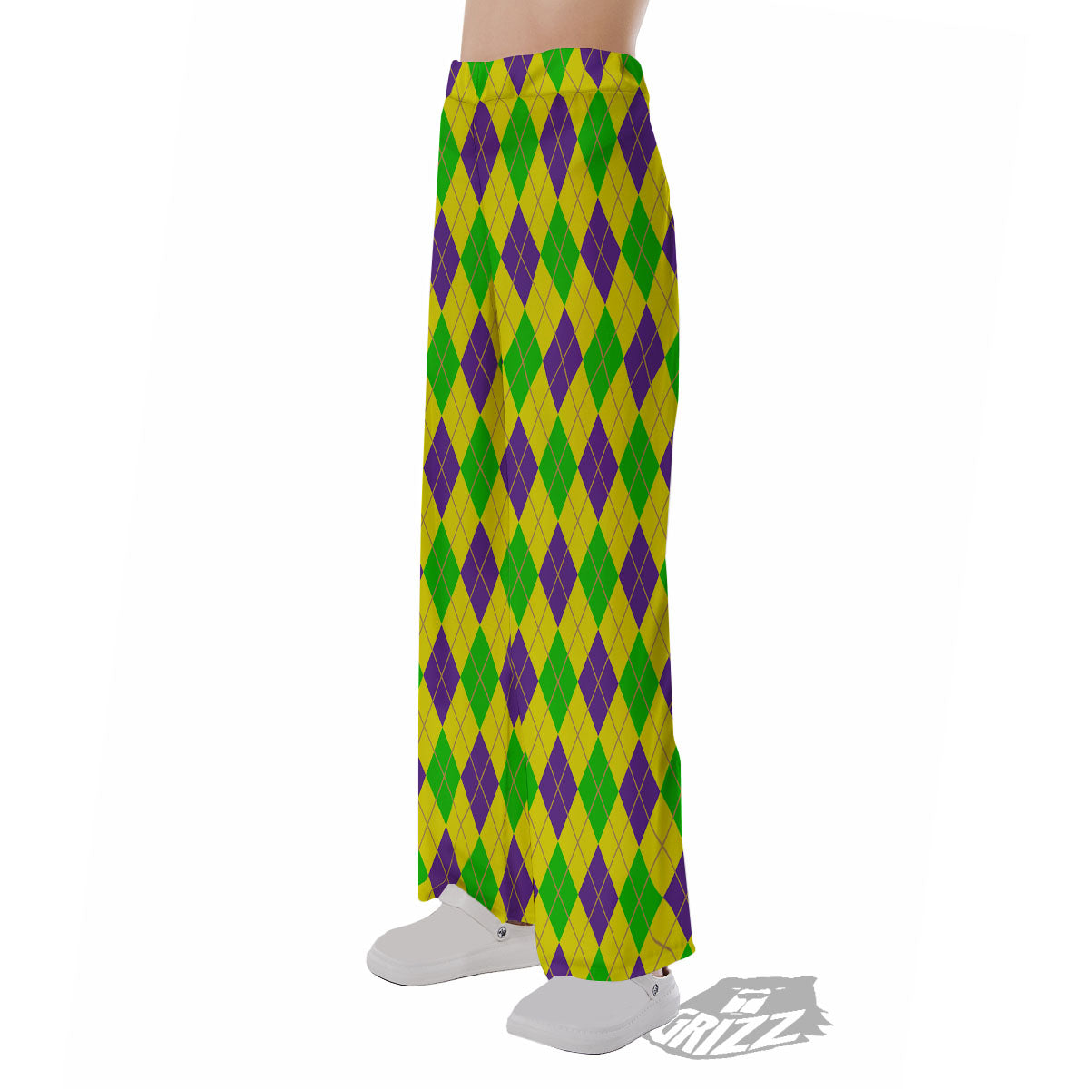 Fat Tuesday Argyle Mardi Gras Print Pajama Pants-grizzshop