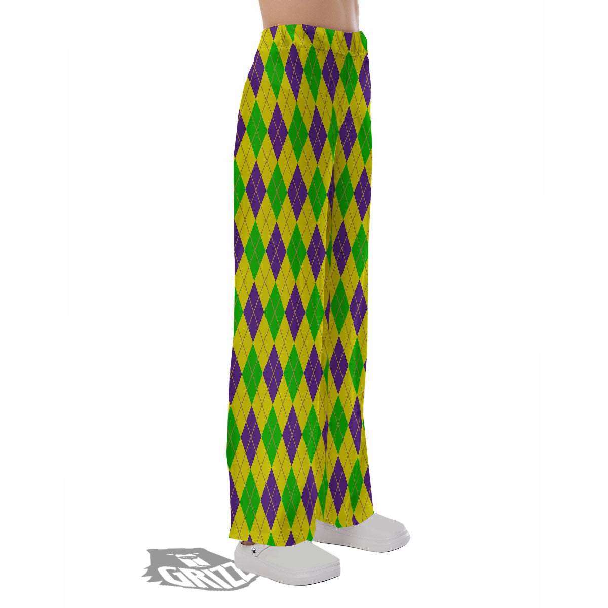 Fat Tuesday Argyle Mardi Gras Print Pajama Pants-grizzshop