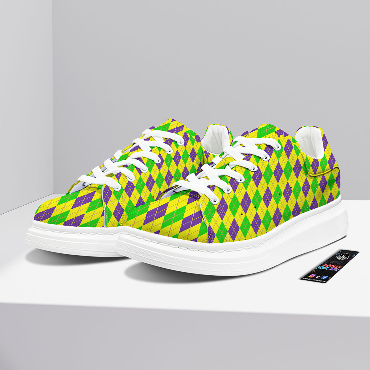 Fat Tuesday Argyle Mardi Gras Print Platform Shoes-grizzshop