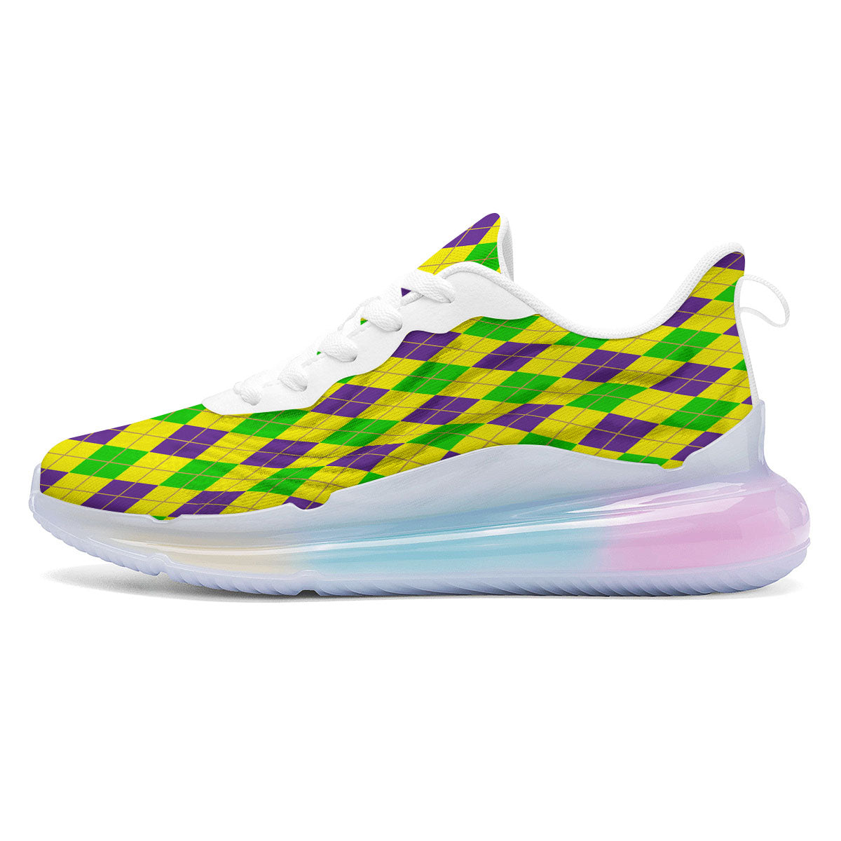 Fat Tuesday Argyle Mardi Gras Print Running Sneakers-grizzshop
