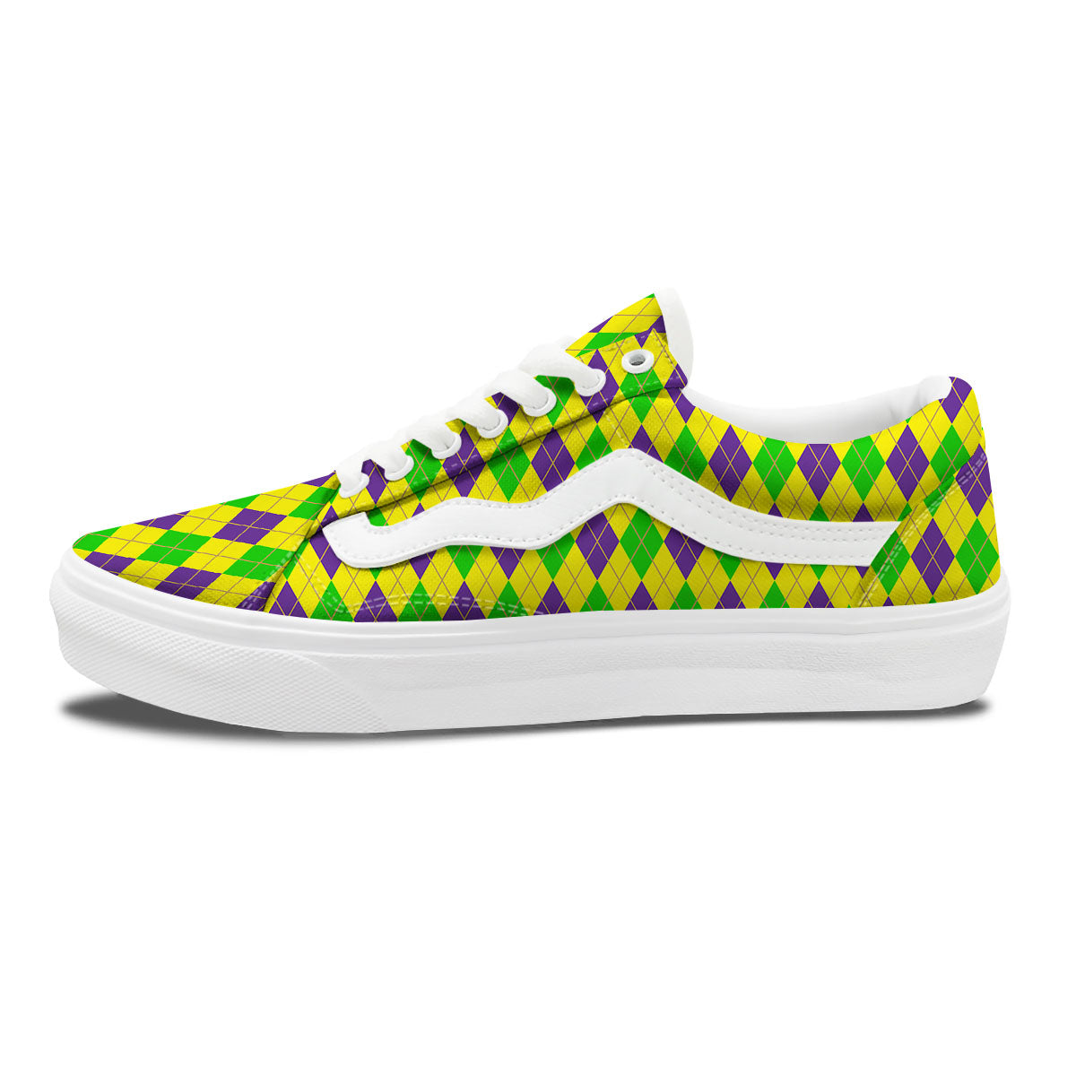 Fat Tuesday Argyle Mardi Gras Print Skate Shoes-grizzshop