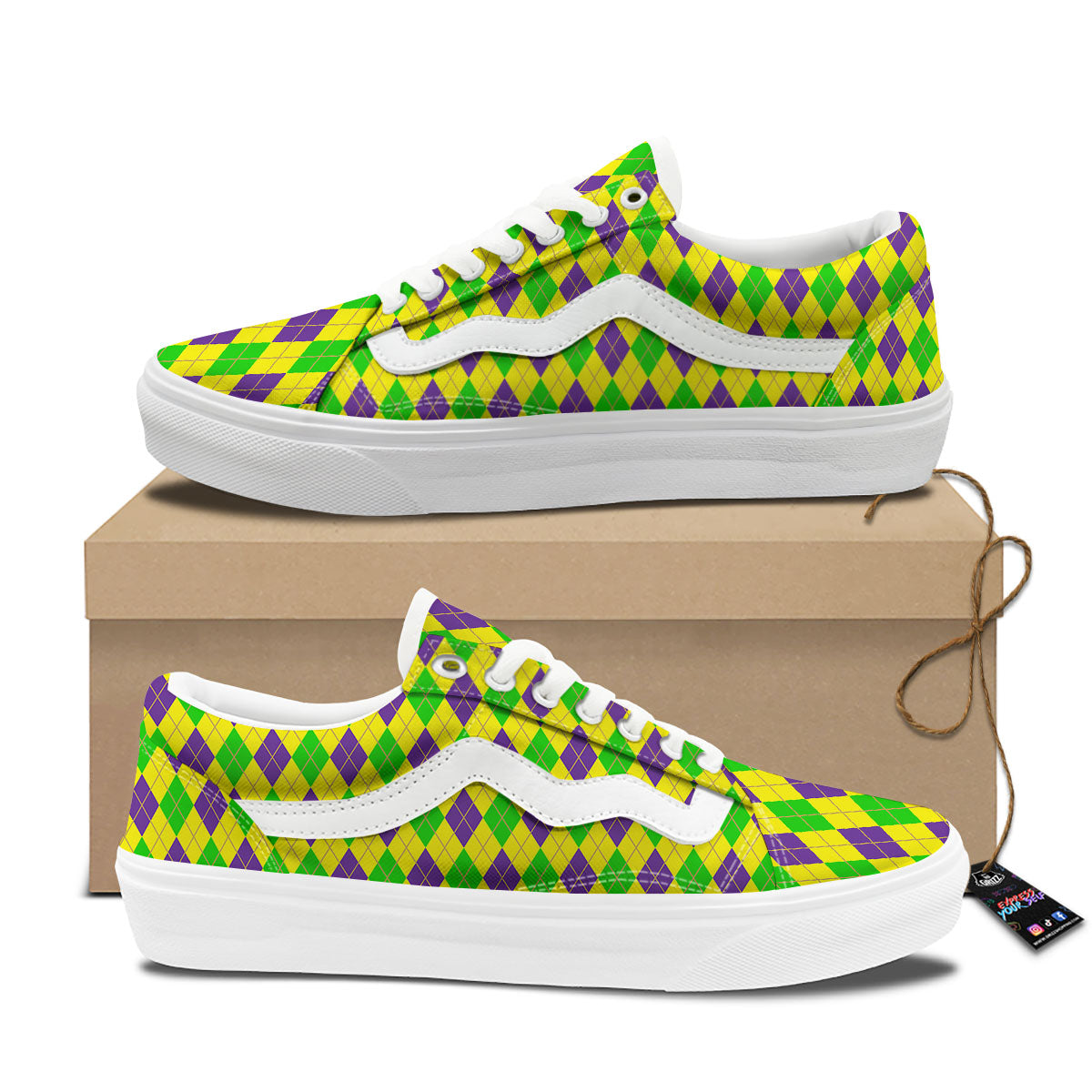 Fat Tuesday Argyle Mardi Gras Print Skate Shoes-grizzshop