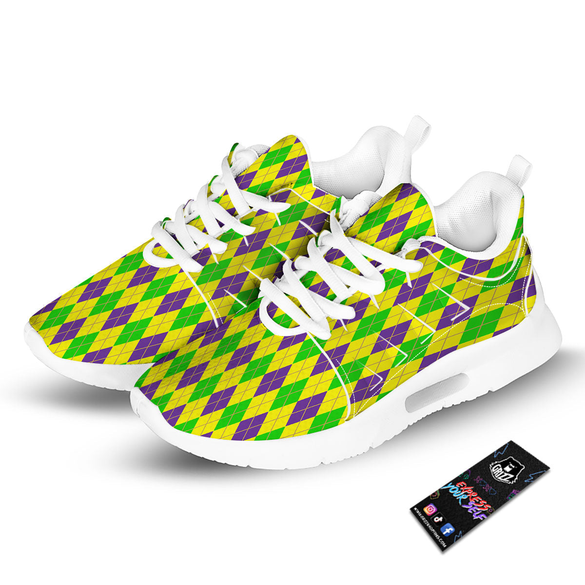 Fat Tuesday Argyle Mardi Gras Print Tennis Shoes-grizzshop