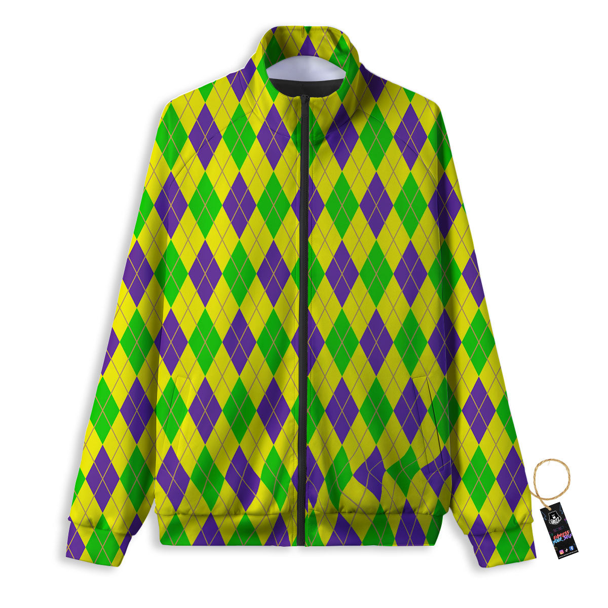 Fat Tuesday Argyle Mardi Gras Print Track Jacket-grizzshop