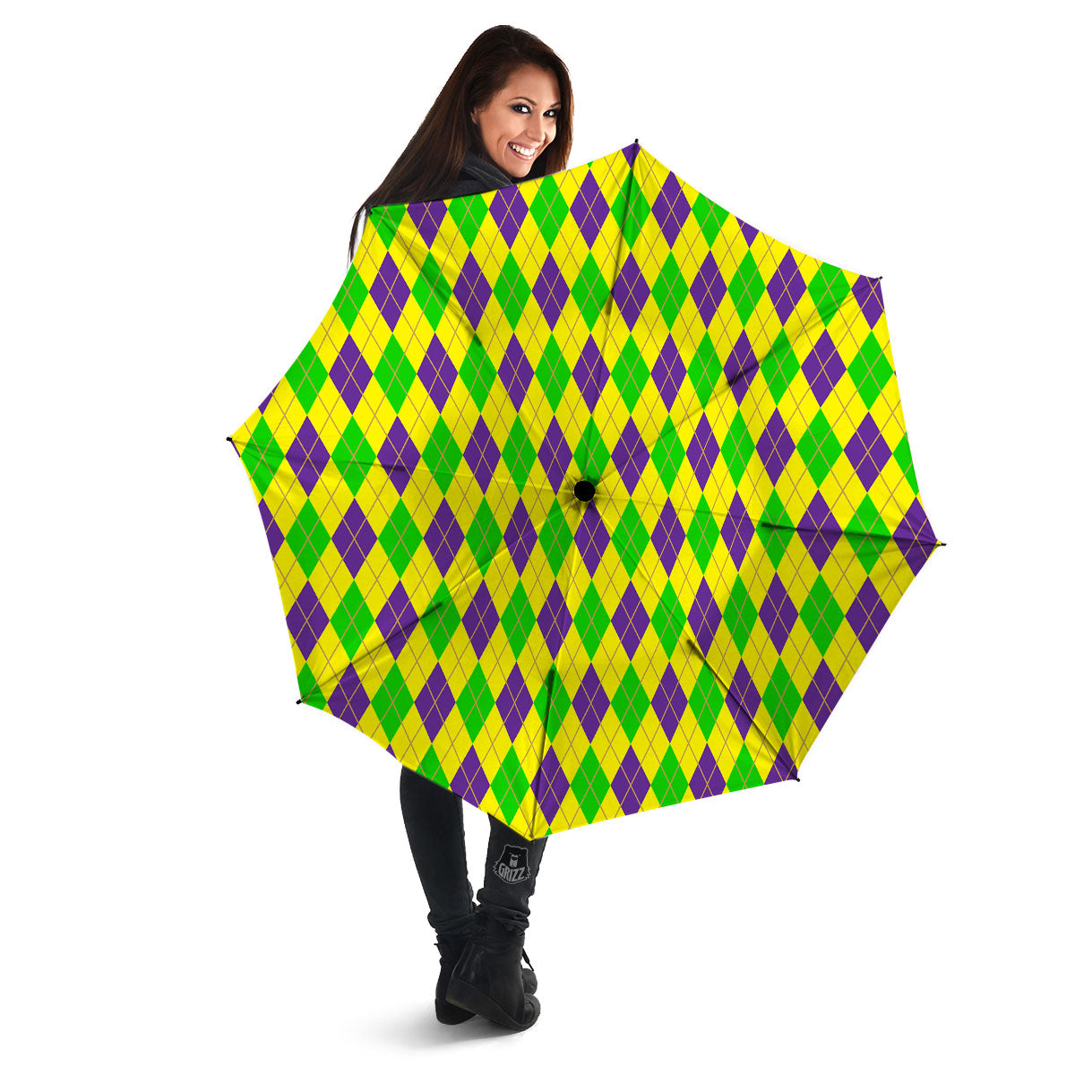 Fat Tuesday Argyle Mardi Gras Print Umbrella-grizzshop