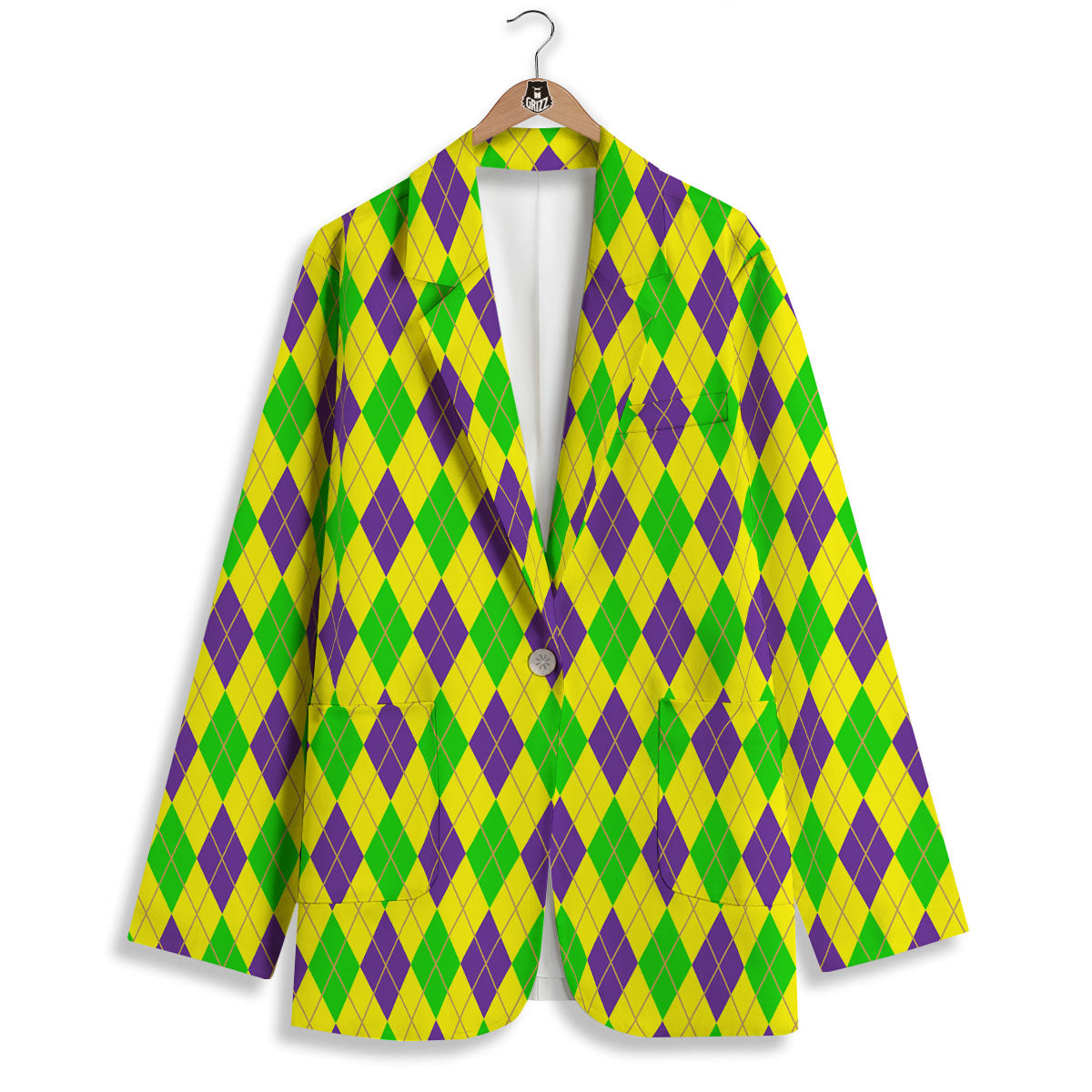 Fat Tuesday Argyle Mardi Gras Print Women's Blazer-grizzshop
