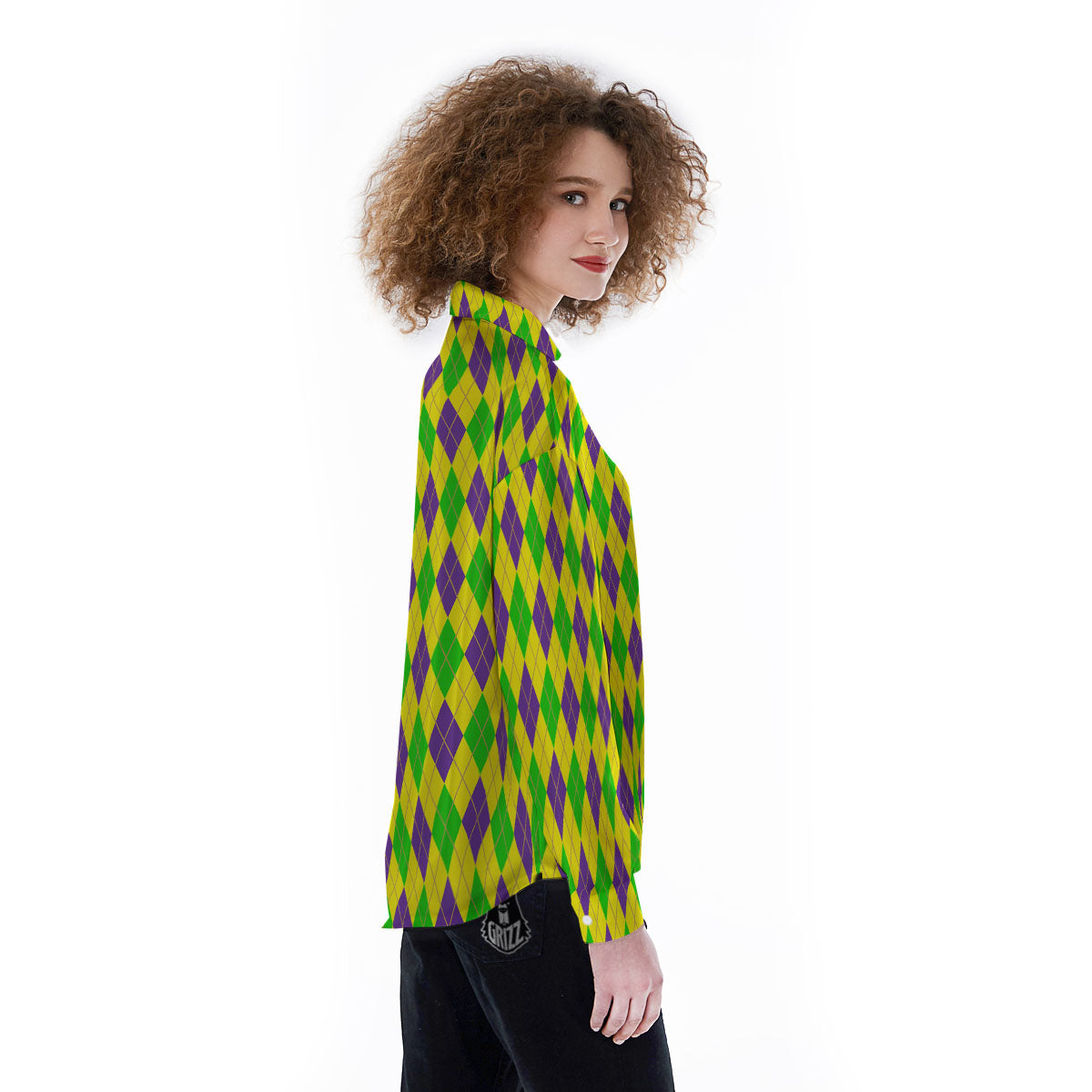 Fat Tuesday Argyle Mardi Gras Print Women's Long Sleeve Shirts-grizzshop