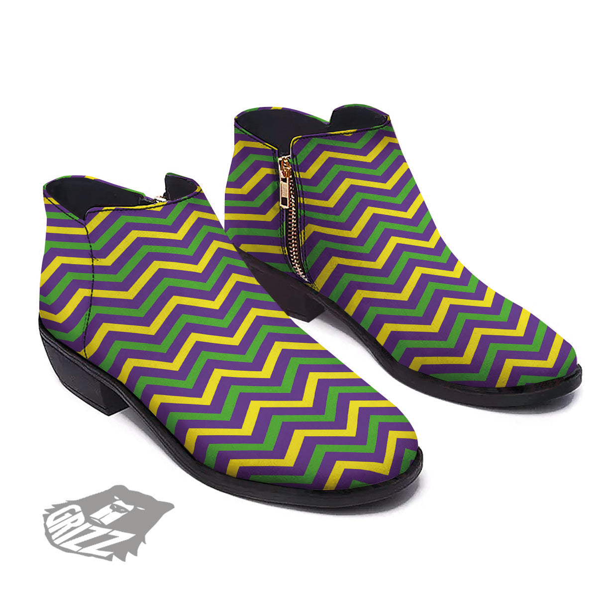 Fat Tuesday Chevron Mardi Gras Print Ankle Boots-grizzshop