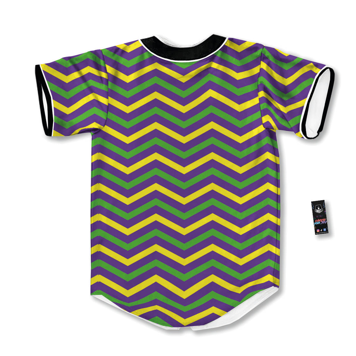 Fat Tuesday Chevron Mardi Gras Print Baseball Jersey-grizzshop