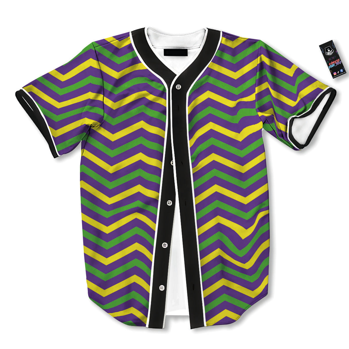 Fat Tuesday Chevron Mardi Gras Print Baseball Jersey-grizzshop