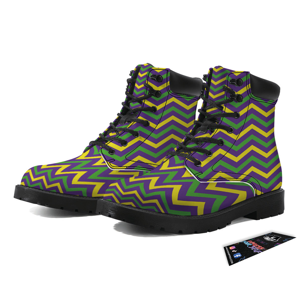 Fat Tuesday Chevron Mardi Gras Print Boots-grizzshop