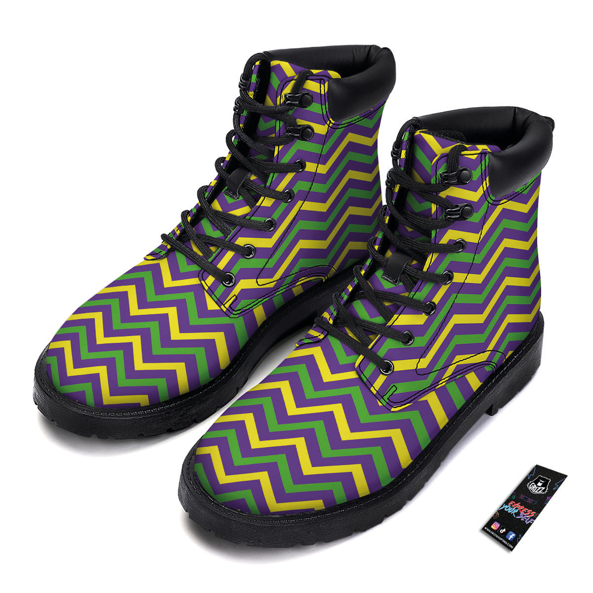 Fat Tuesday Chevron Mardi Gras Print Boots-grizzshop