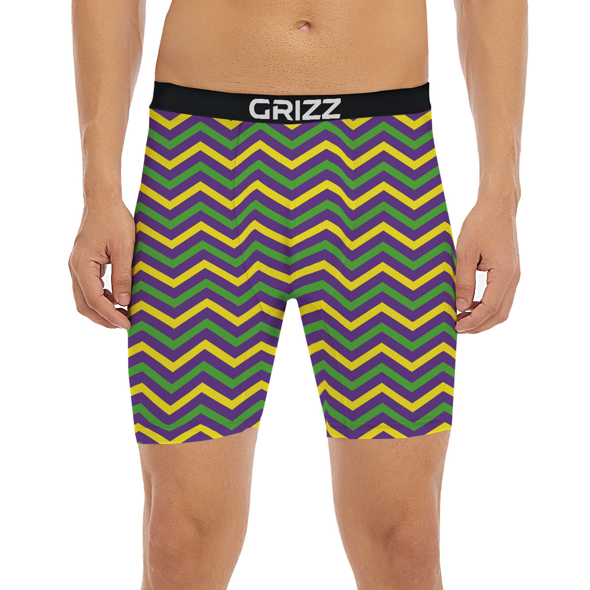 Fat Tuesday Chevron Mardi Gras Print Boxer Briefs-grizzshop