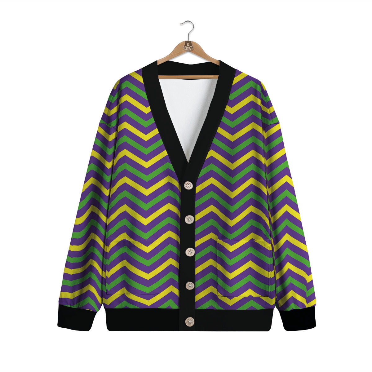 Fat Tuesday Chevron Mardi Gras Print Cardigan-grizzshop