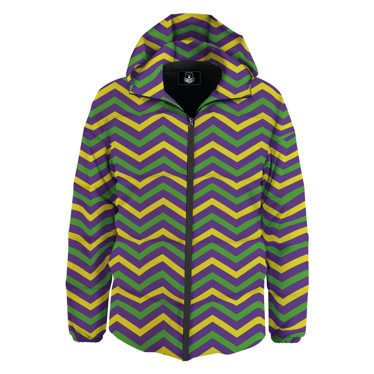 Fat Tuesday Chevron Mardi Gras Print Down Jacket-grizzshop