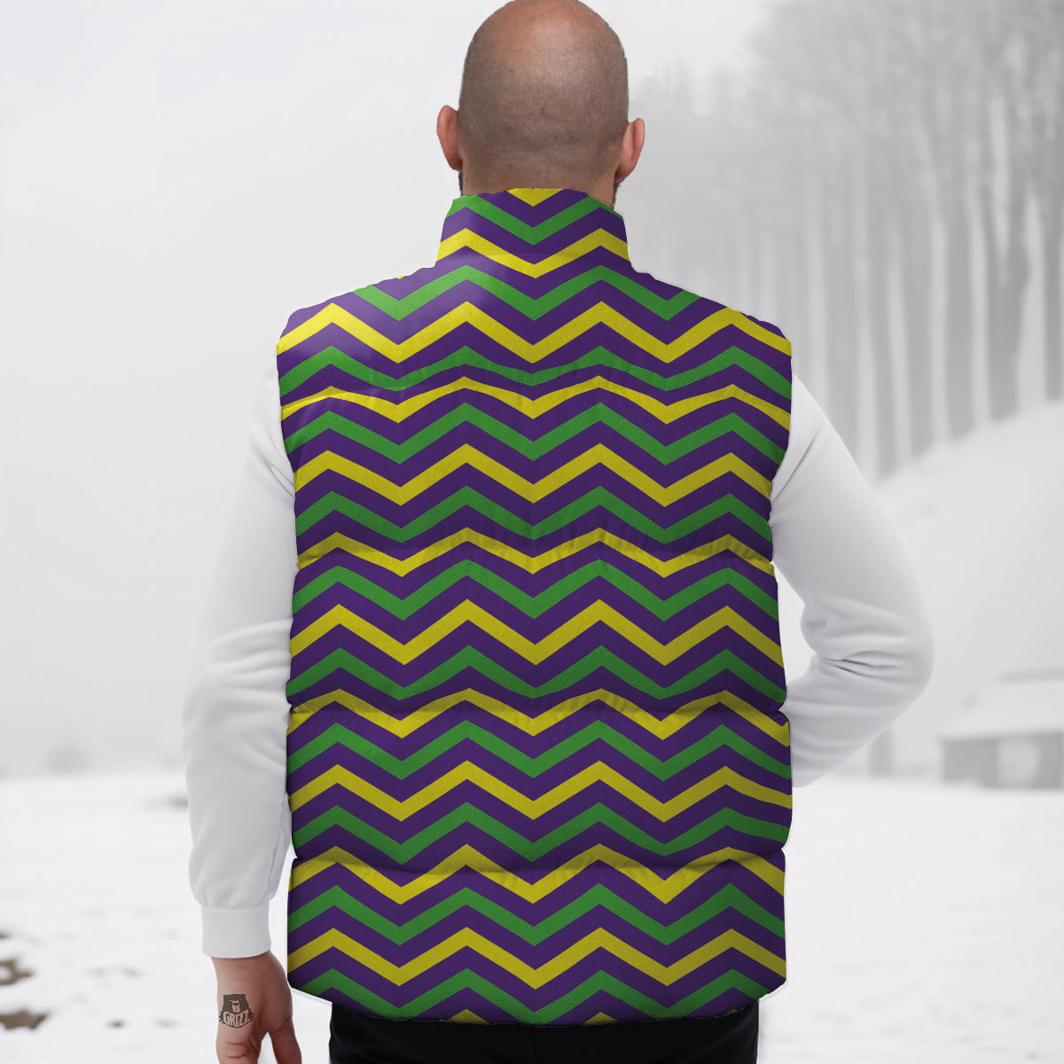 Fat Tuesday Chevron Mardi Gras Print Down Vest