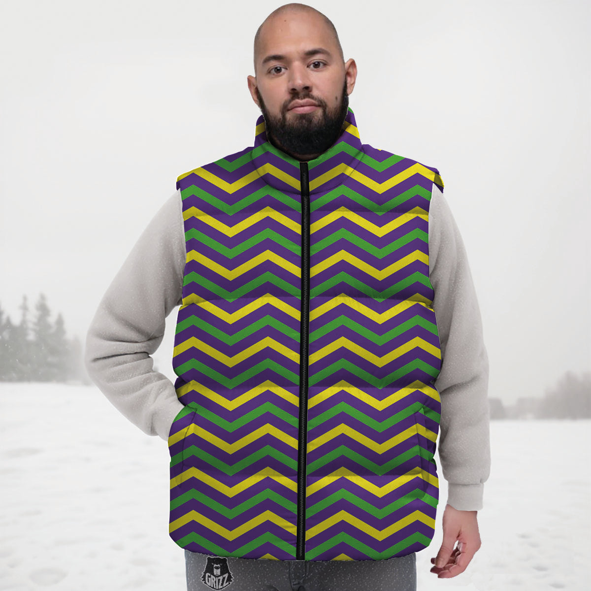 Fat Tuesday Chevron Mardi Gras Print Down Vest