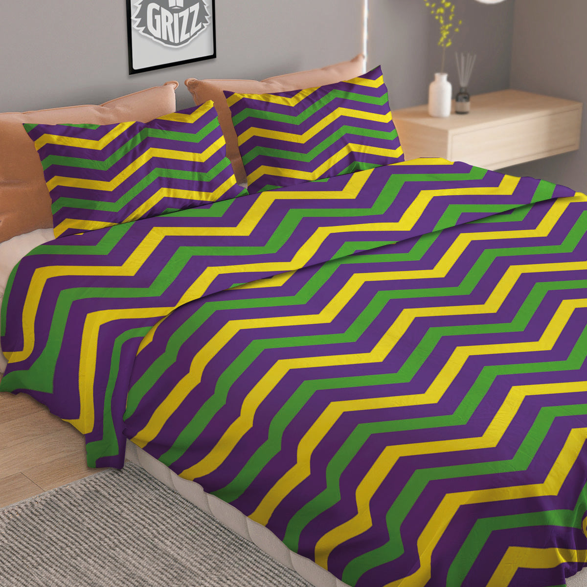 Fat Tuesday Chevron Mardi Gras Print Duvet Cover Bedding Set