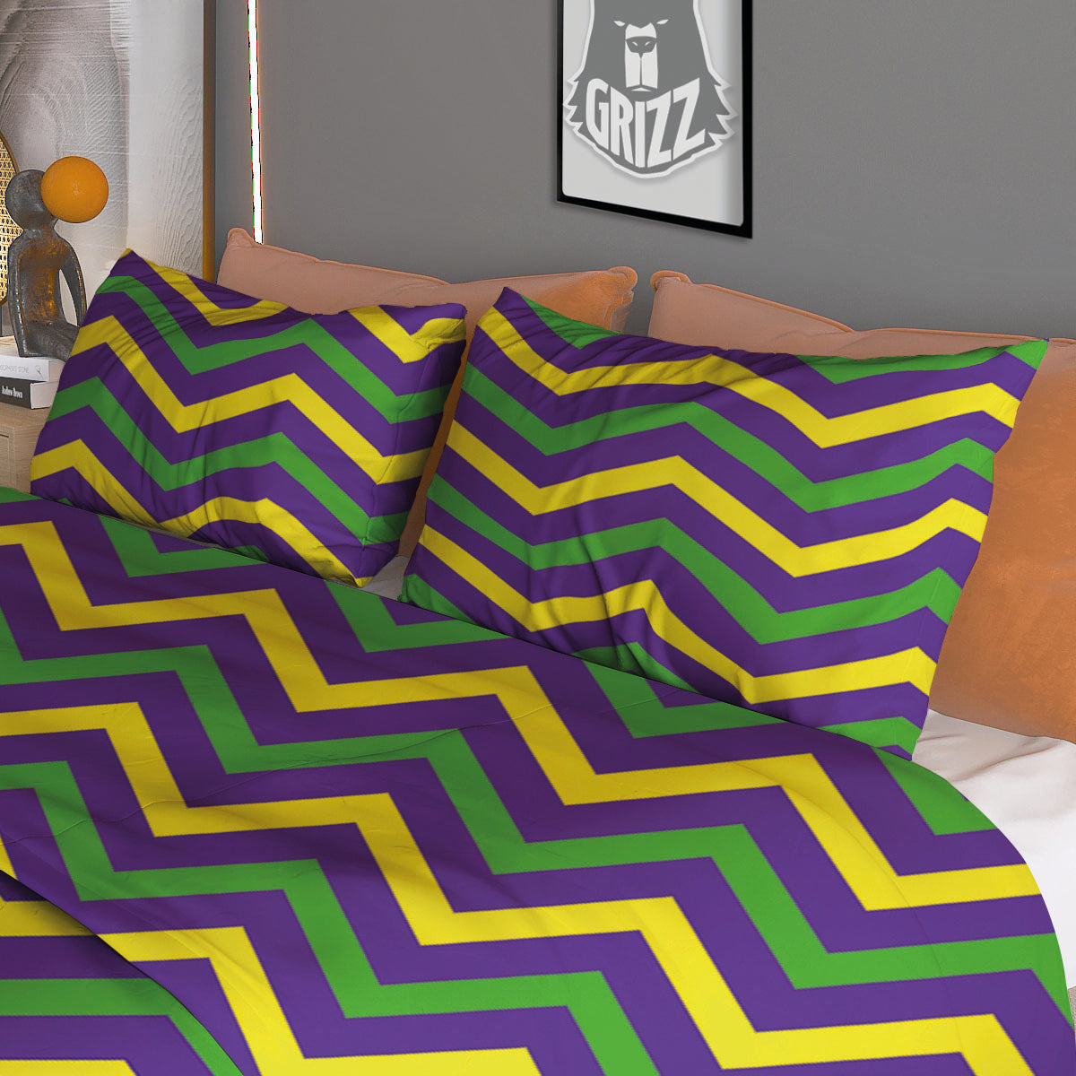 Fat Tuesday Chevron Mardi Gras Print Duvet Cover Bedding Set