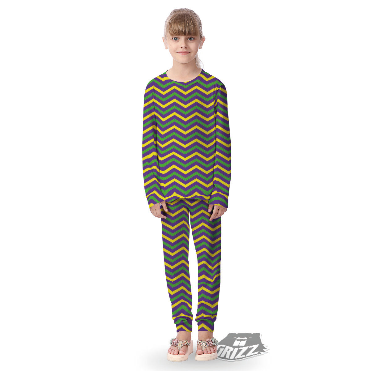 Fat Tuesday Chevron Mardi Gras Print Kid's Pajamas-grizzshop