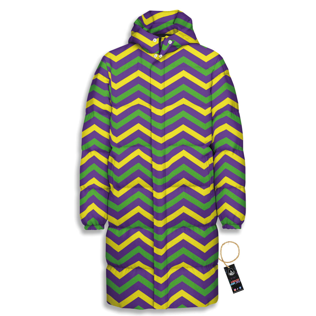Fat Tuesday Chevron Mardi Gras Print Long Down Jacket-grizzshop