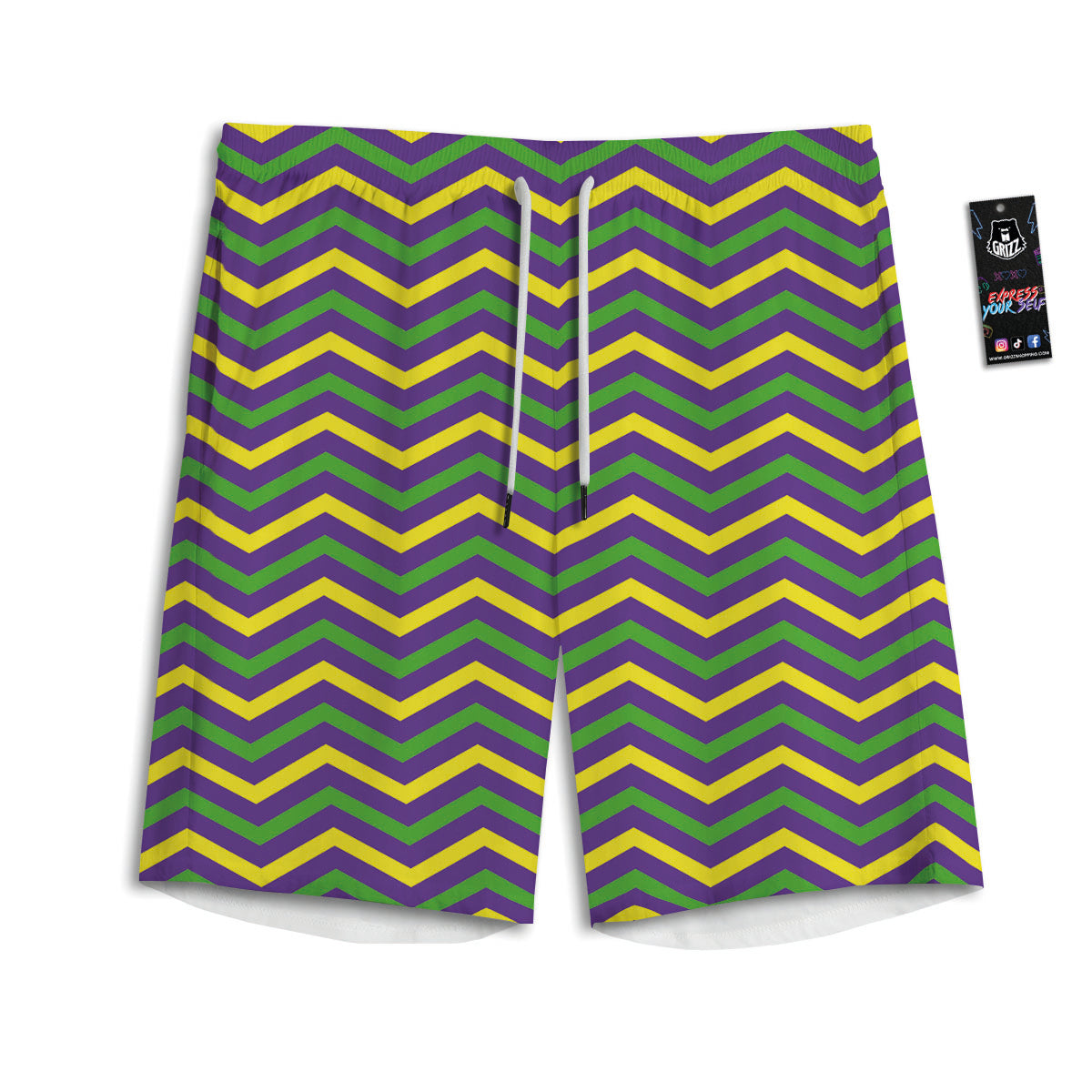 Fat Tuesday Chevron Mardi Gras Print Men's Athletic Shorts