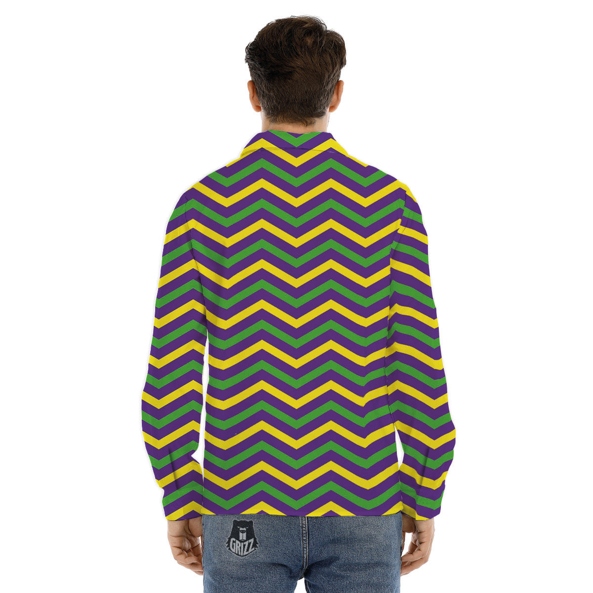 Fat Tuesday Chevron Mardi Gras Print Men's Dress Shirts-grizzshop