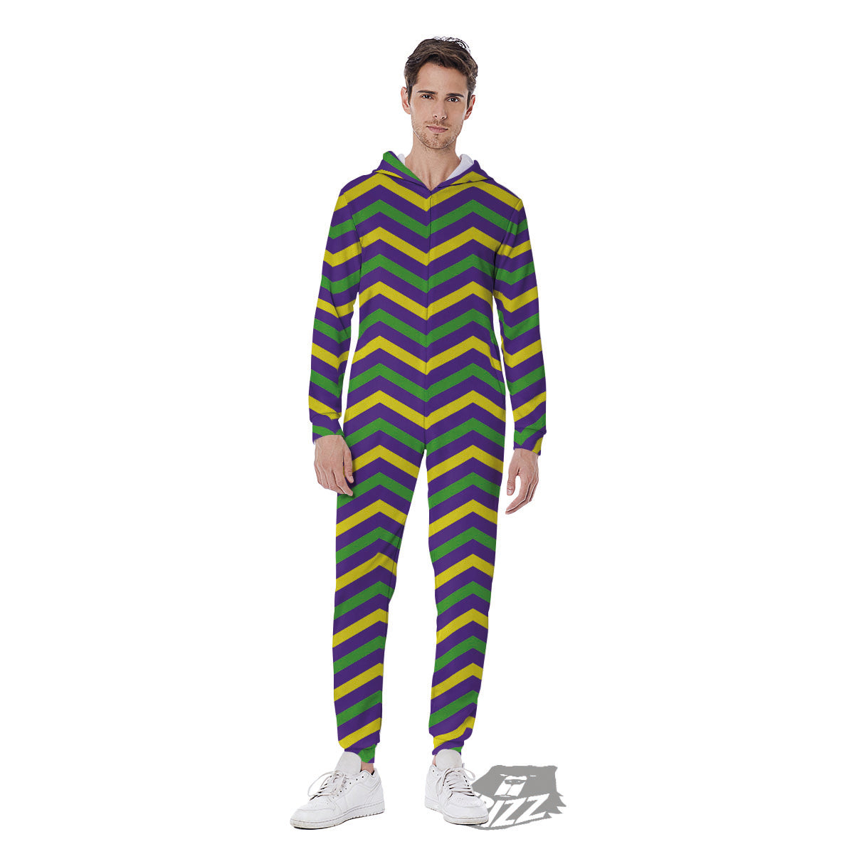 Fat Tuesday Chevron Mardi Gras Print Men's Jumpsuit-grizzshop
