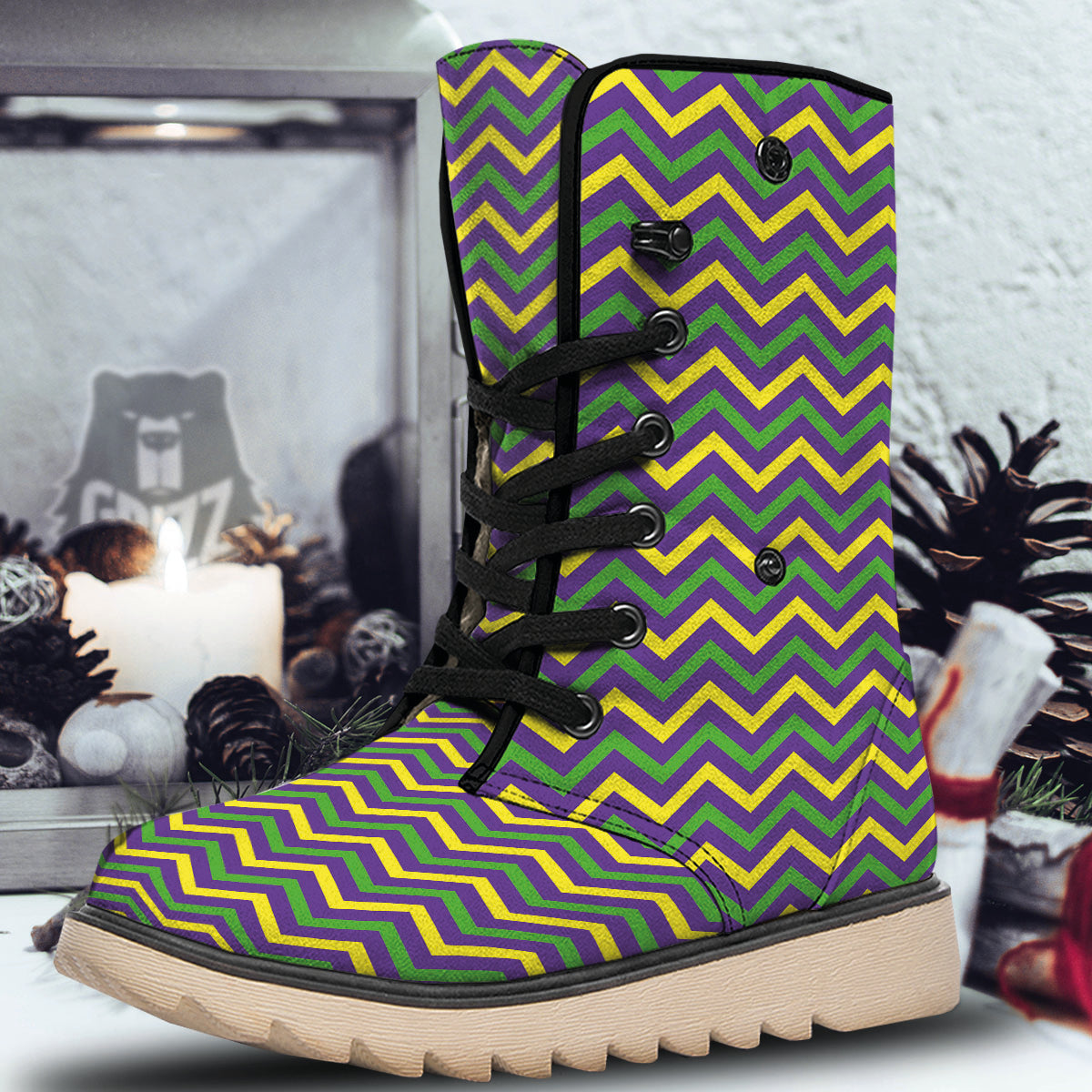Fat Tuesday Chevron Mardi Gras Print Snow Boots-grizzshop