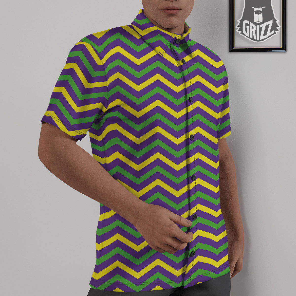 Fat Tuesday Chevron Mardi Gras Print Untucked Shirts-grizzshop