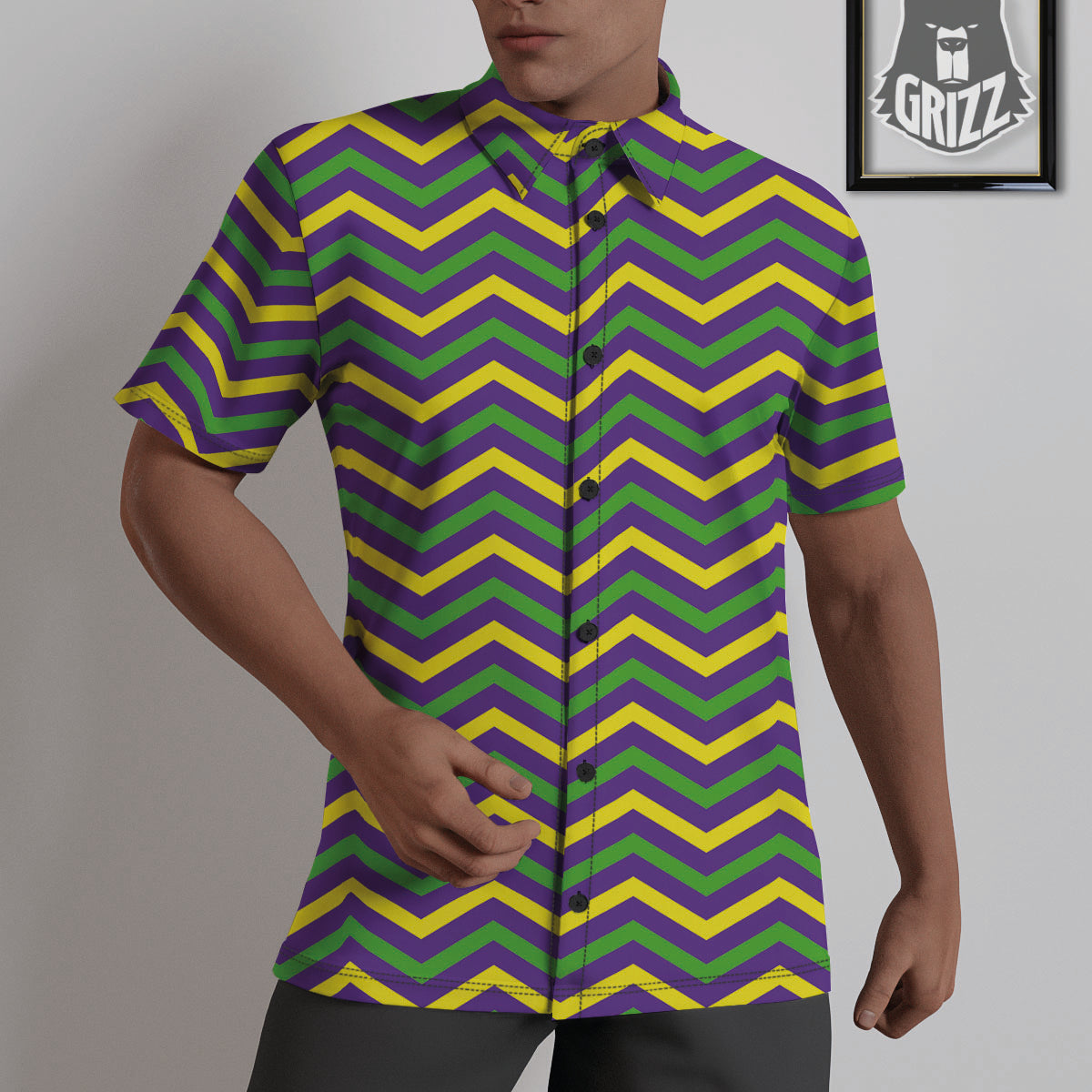 Fat Tuesday Chevron Mardi Gras Print Untucked Shirts-grizzshop