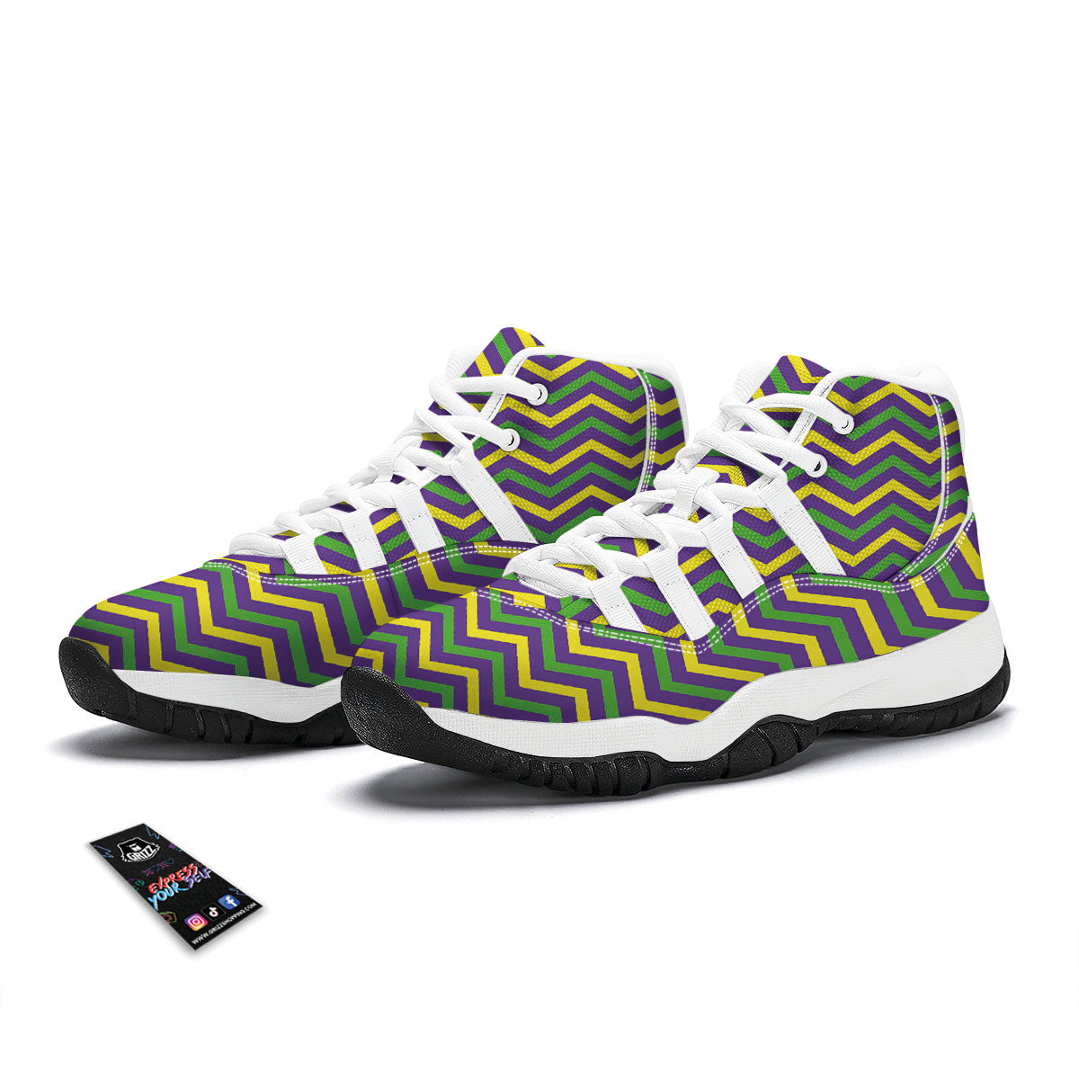 Fat Tuesday Chevron Mardi Gras Print White Bball Shoes-grizzshop