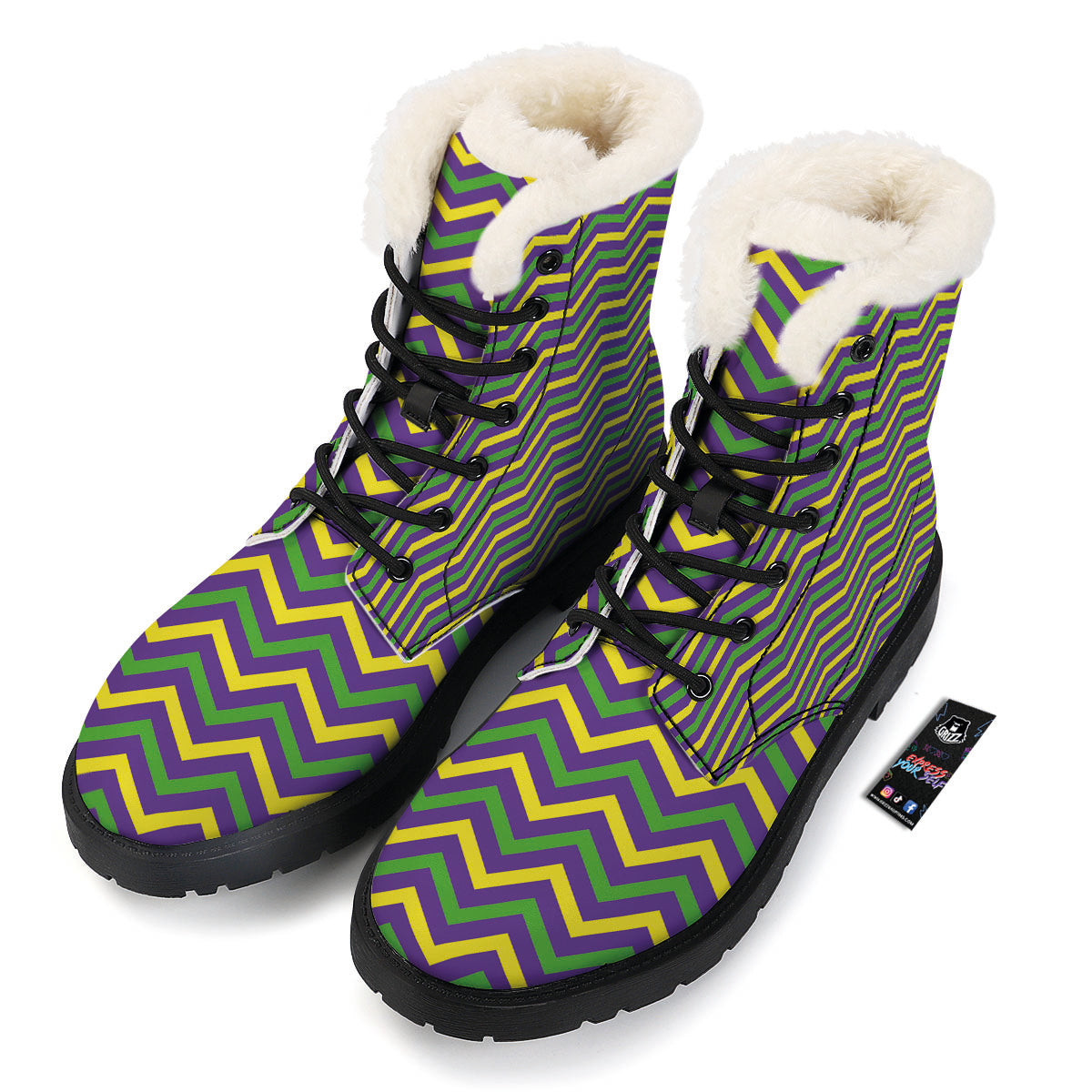 Fat Tuesday Chevron Mardi Gras Print Winter Boots-grizzshop
