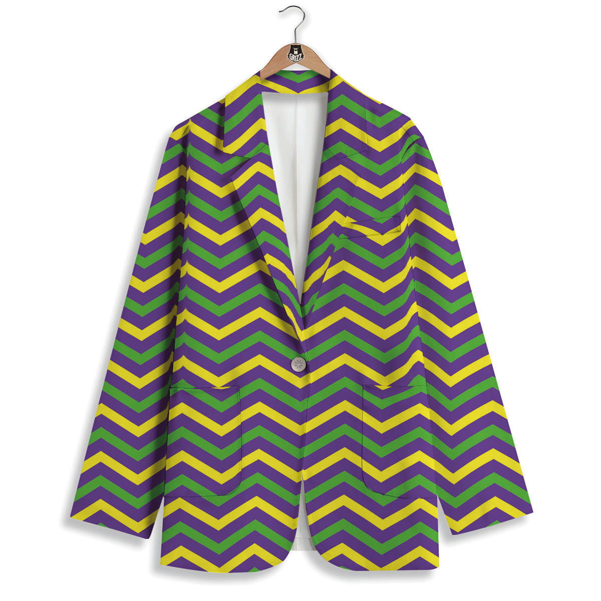 Fat Tuesday Chevron Mardi Gras Print Women's Blazer-grizzshop