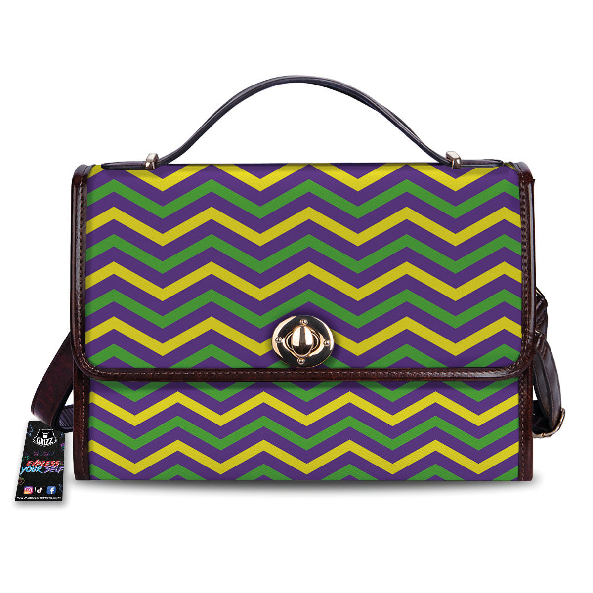 Fat Tuesday Chevron Mardi Gras Print Women's Satchel Bag-grizzshop