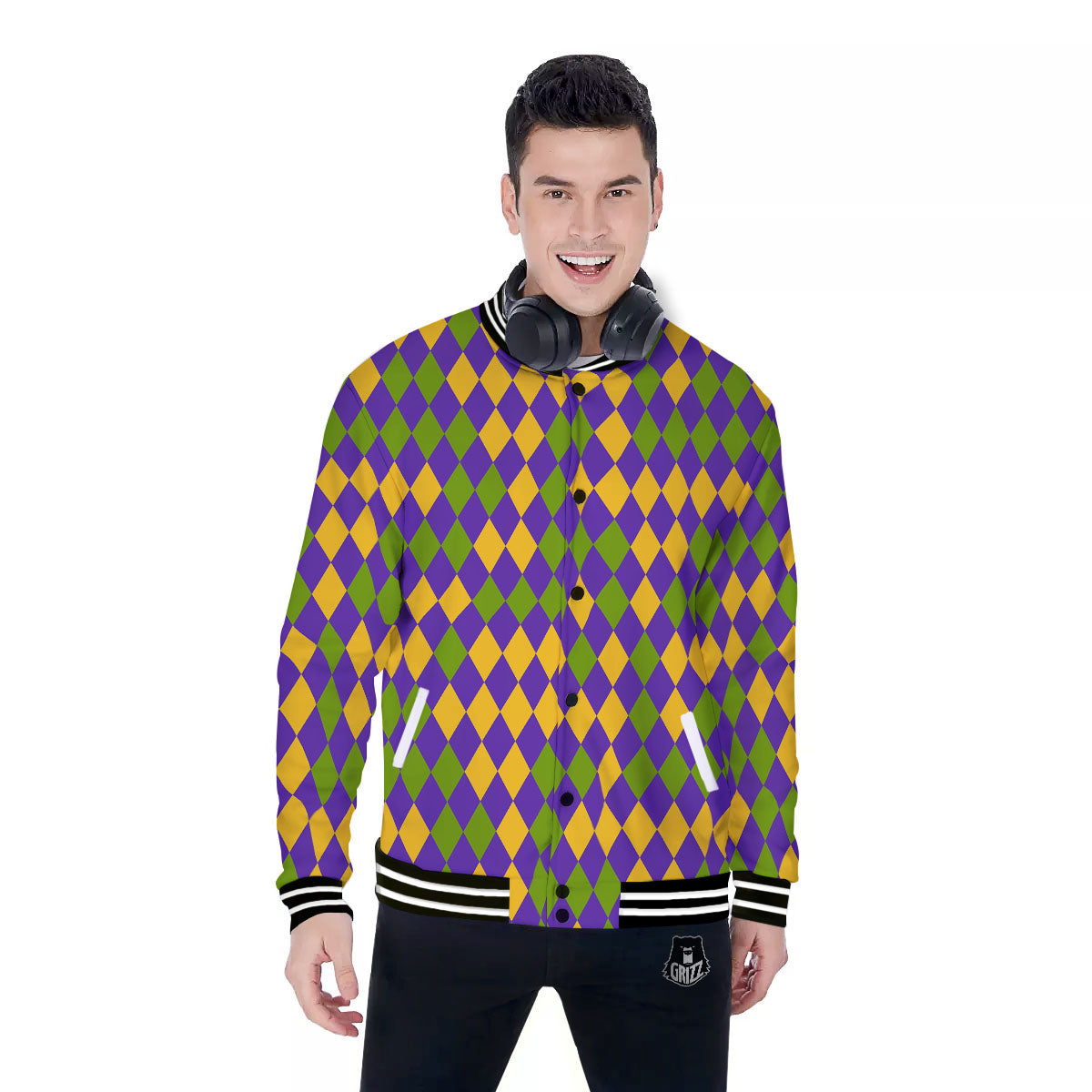 Fat Tuesday Mardi Gras Pattern Baseball Jacket-grizzshop