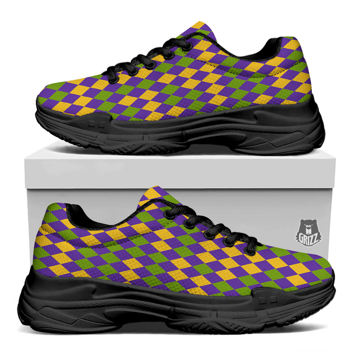 Fat Tuesday Mardi Gras Pattern Black Chunky Shoes-grizzshop