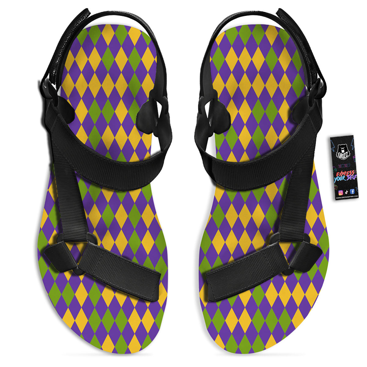 Fat Tuesday Mardi Gras Pattern Black Open Toe Sandals-grizzshop