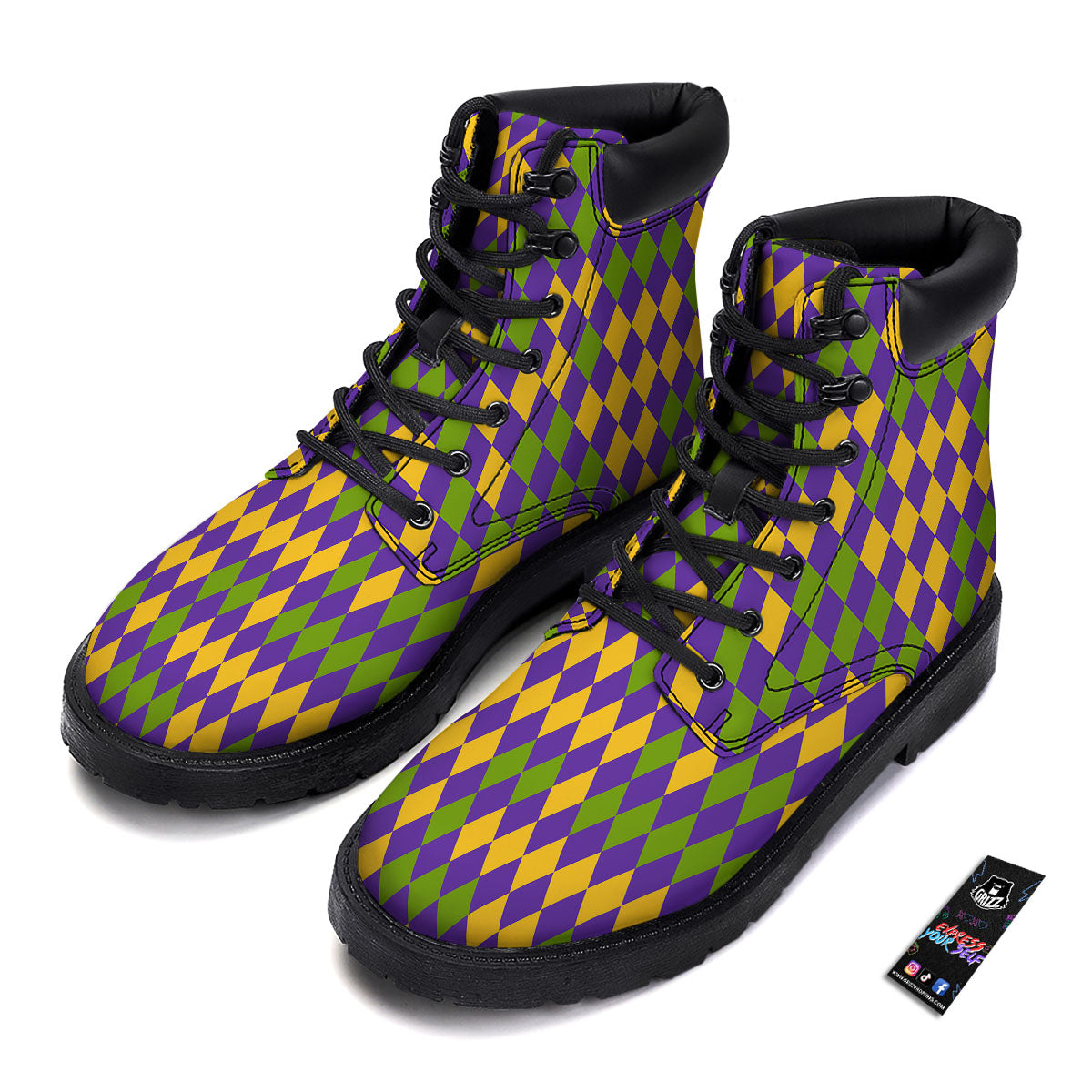 Fat Tuesday Mardi Gras Pattern Boots-grizzshop